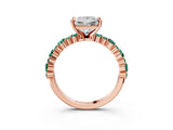 Rose gold Princess Cut Diamond Side Stone Solitaire Ring with Round with Green Sapphire side stone and Four-Prong Setting_3