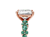 Rose gold Princess Cut Diamond Side Stone Solitaire Ring with Round with Green Sapphire side stone and Four-Prong Setting_5