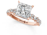 Rose gold Princess Cut Diamond Side Stone Solitaire Ring with Round with Moissanite side stone and Four-Prong Setting_1