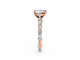 Rose gold Princess Cut Diamond Side Stone Solitaire Ring with Round with Moissanite side stone and Four-Prong Setting_2