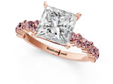 Rose gold Princess Cut Diamond Side Stone Solitaire Ring with Round with Morganite side stone and Four-Prong Setting_1