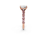 Rose gold Princess Cut Diamond Side Stone Solitaire Ring with Round with Morganite side stone and Four-Prong Setting_2