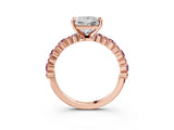 Rose gold Princess Cut Diamond Side Stone Solitaire Ring with Round with Morganite side stone and Four-Prong Setting_3
