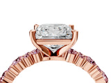 Rose gold Princess Cut Diamond Side Stone Solitaire Ring with Round with Morganite side stone and Four-Prong Setting_4