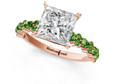 Rose gold Princess Cut Diamond Side Stone Solitaire Ring with Round with Peridot side stone and Four-Prong Setting_1