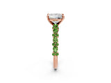 Rose gold Princess Cut Diamond Side Stone Solitaire Ring with Round with Peridot side stone and Four-Prong Setting_2