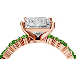 Rose gold Princess Cut Diamond Side Stone Solitaire Ring with Round with Peridot side stone and Four-Prong Setting_4
