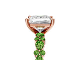 Rose gold Princess Cut Diamond Side Stone Solitaire Ring with Round with Peridot side stone and Four-Prong Setting_5