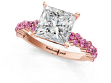 Rose gold Princess Cut Diamond Side Stone Solitaire Ring with Round with Pink Sapphire side stone and Four-Prong Setting_1
