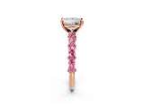 Rose gold Princess Cut Diamond Side Stone Solitaire Ring with Round with Pink Sapphire side stone and Four-Prong Setting_2