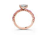 Rose gold Princess Cut Diamond Side Stone Solitaire Ring with Round with Pink Sapphire side stone and Four-Prong Setting_3