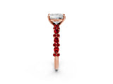Rose gold Princess Cut Diamond Side Stone Solitaire Ring with Round with Ruby side stone and Four-Prong Setting_2