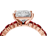 Rose gold Princess Cut Diamond Side Stone Solitaire Ring with Round with Ruby side stone and Four-Prong Setting_4