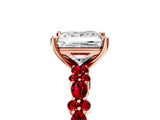 Rose gold Princess Cut Diamond Side Stone Solitaire Ring with Round with Ruby side stone and Four-Prong Setting_5