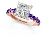 Rose gold Princess Cut Diamond Side Stone Solitaire Ring with Round with Tanzanite side stone and Four-Prong Setting_1