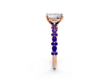 Rose gold Princess Cut Diamond Side Stone Solitaire Ring with Round with Tanzanite side stone and Four-Prong Setting_2