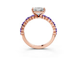 Rose gold Princess Cut Diamond Side Stone Solitaire Ring with Round with Tanzanite side stone and Four-Prong Setting_3