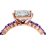 Rose gold Princess Cut Diamond Side Stone Solitaire Ring with Round with Tanzanite side stone and Four-Prong Setting_4