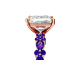 Rose gold Princess Cut Diamond Side Stone Solitaire Ring with Round with Tanzanite side stone and Four-Prong Setting_5