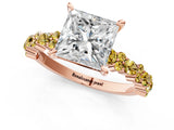 Rose gold Princess Cut Diamond Side Stone Solitaire Ring with Round with Yellow Sapphire side stone and Four-Prong Setting_1