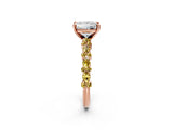 Rose gold Princess Cut Diamond Side Stone Solitaire Ring with Round with Yellow Sapphire side stone and Four-Prong Setting_2