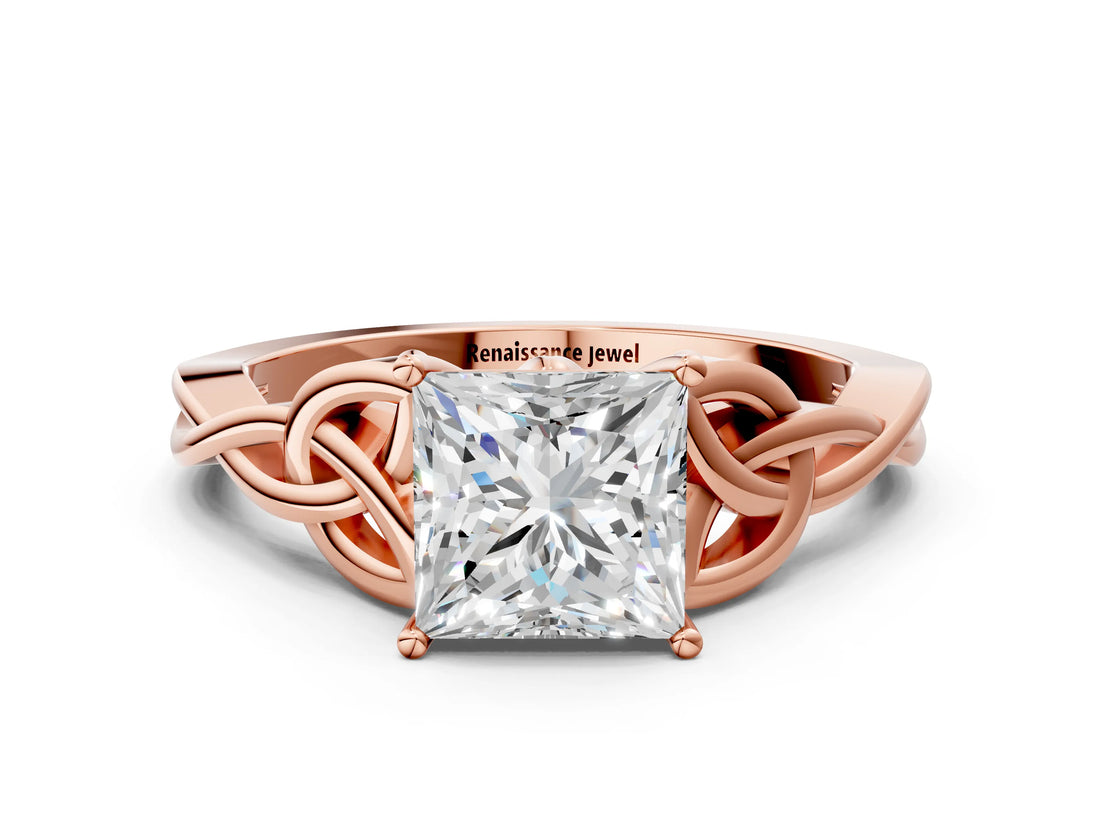 Rose gold Princess Cut Diamond Solitaire Celtic Knot Ring with Four-Prong Setting_102