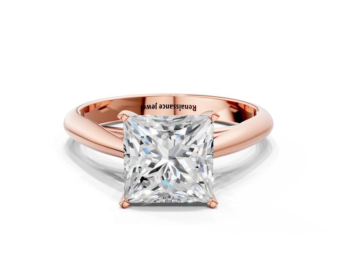 Rose gold Princess Cut Diamond Solitaire Engagement Ring with Cathedral Setting and Four-Prong Mount_68