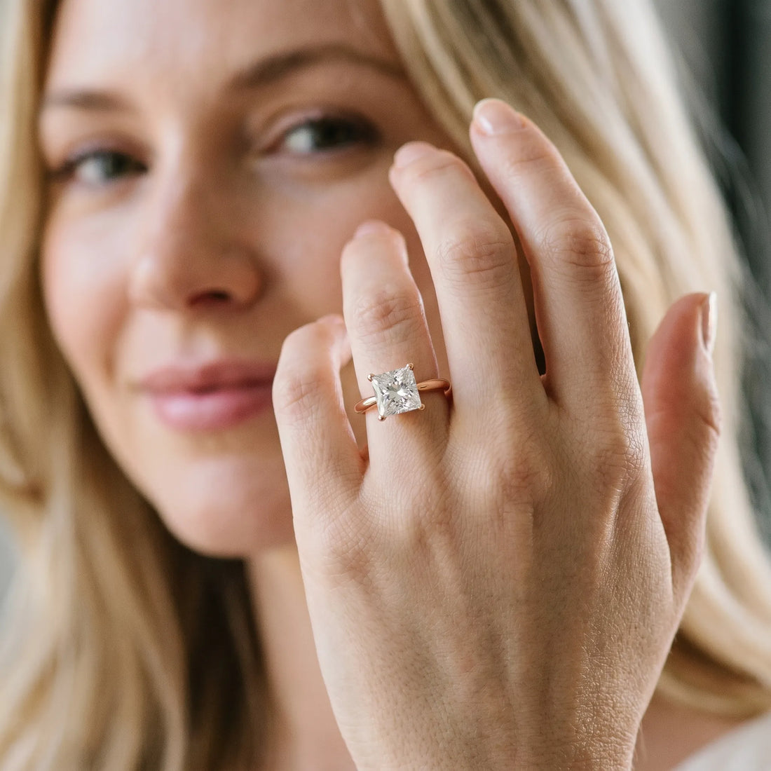 Rose gold Princess Cut Diamond Solitaire Engagement Ring with Classic Band and Four-Prong Setting_171