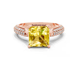Rose gold Princess Cut Diamond Solitaire Engagement Ring with Pavé Band and Four-Prong Setting
