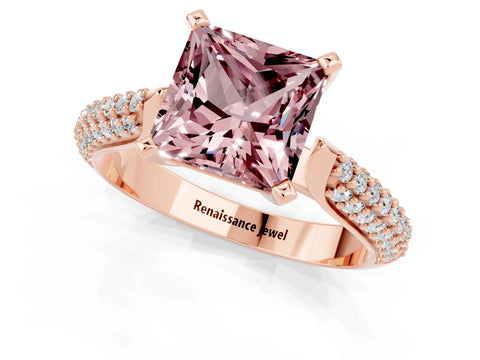 Rose gold Princess Cut Diamond Solitaire Engagement Ring with Pavé Band and Four-Prong Setting_1