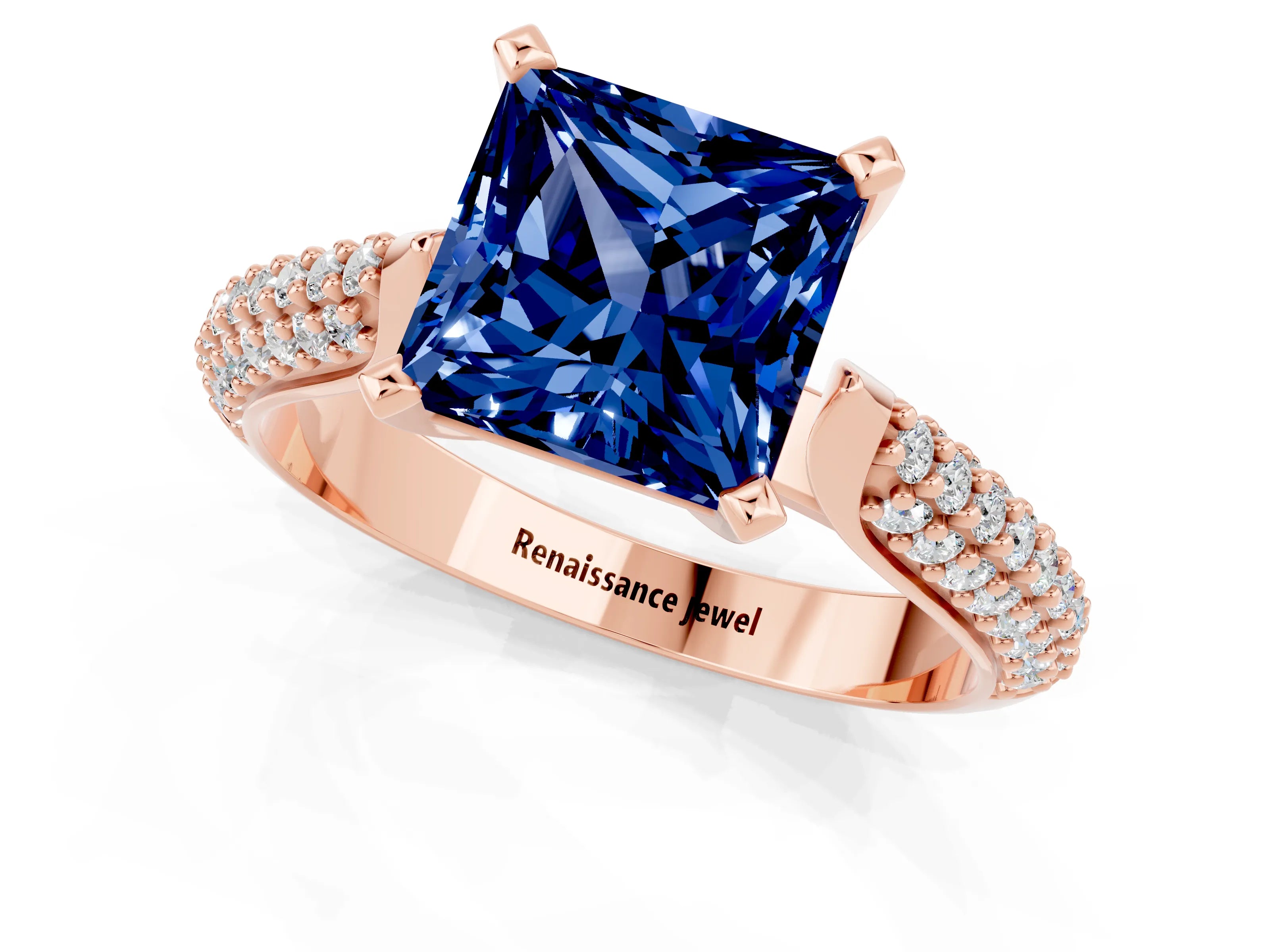 Rose gold Princess Cut Diamond Solitaire Engagement Ring with Pavé Band and Four-Prong Setting_1