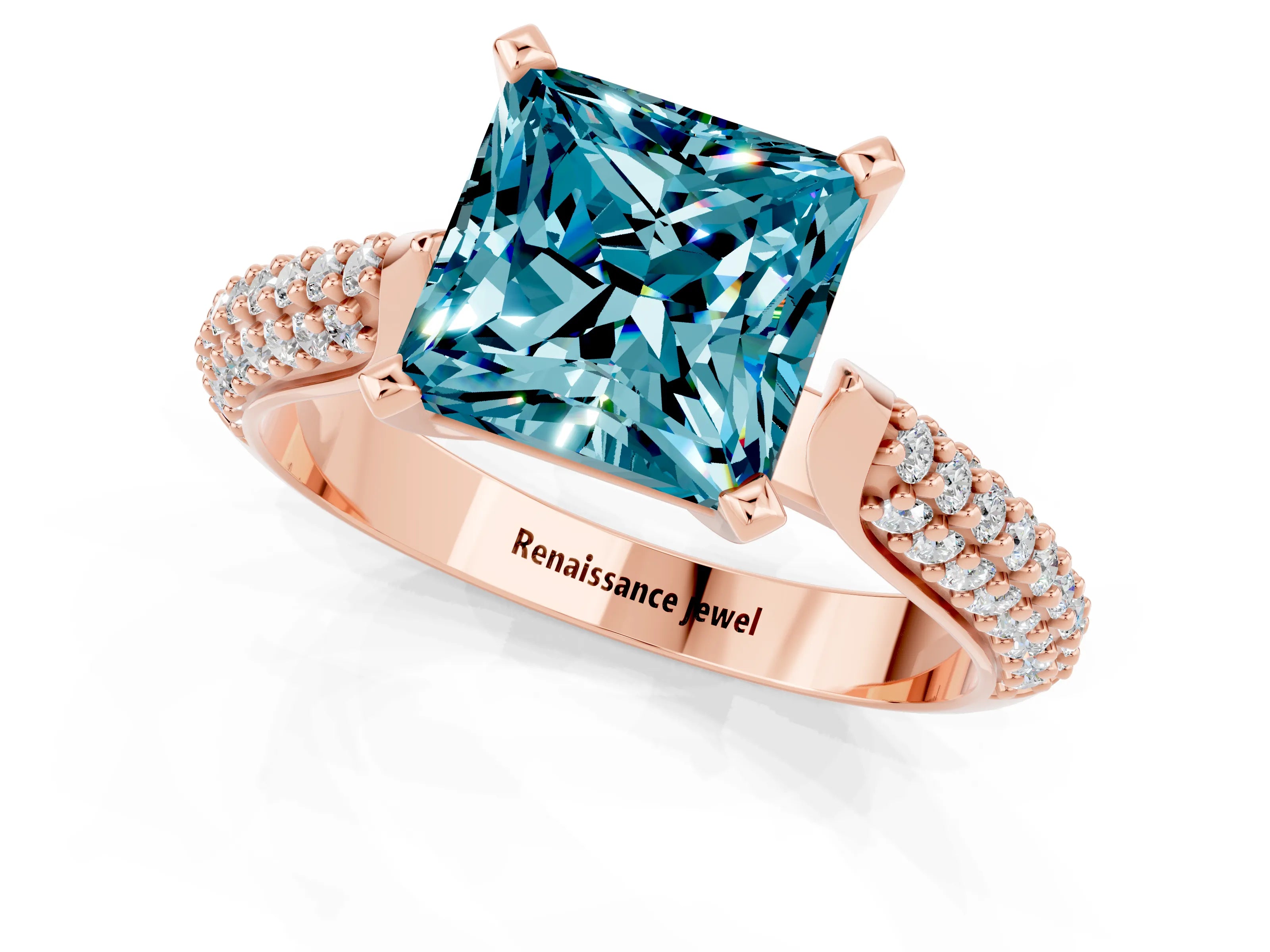 Rose gold Princess Cut Diamond Solitaire Engagement Ring with Pavé Band and Four-Prong Setting_1
