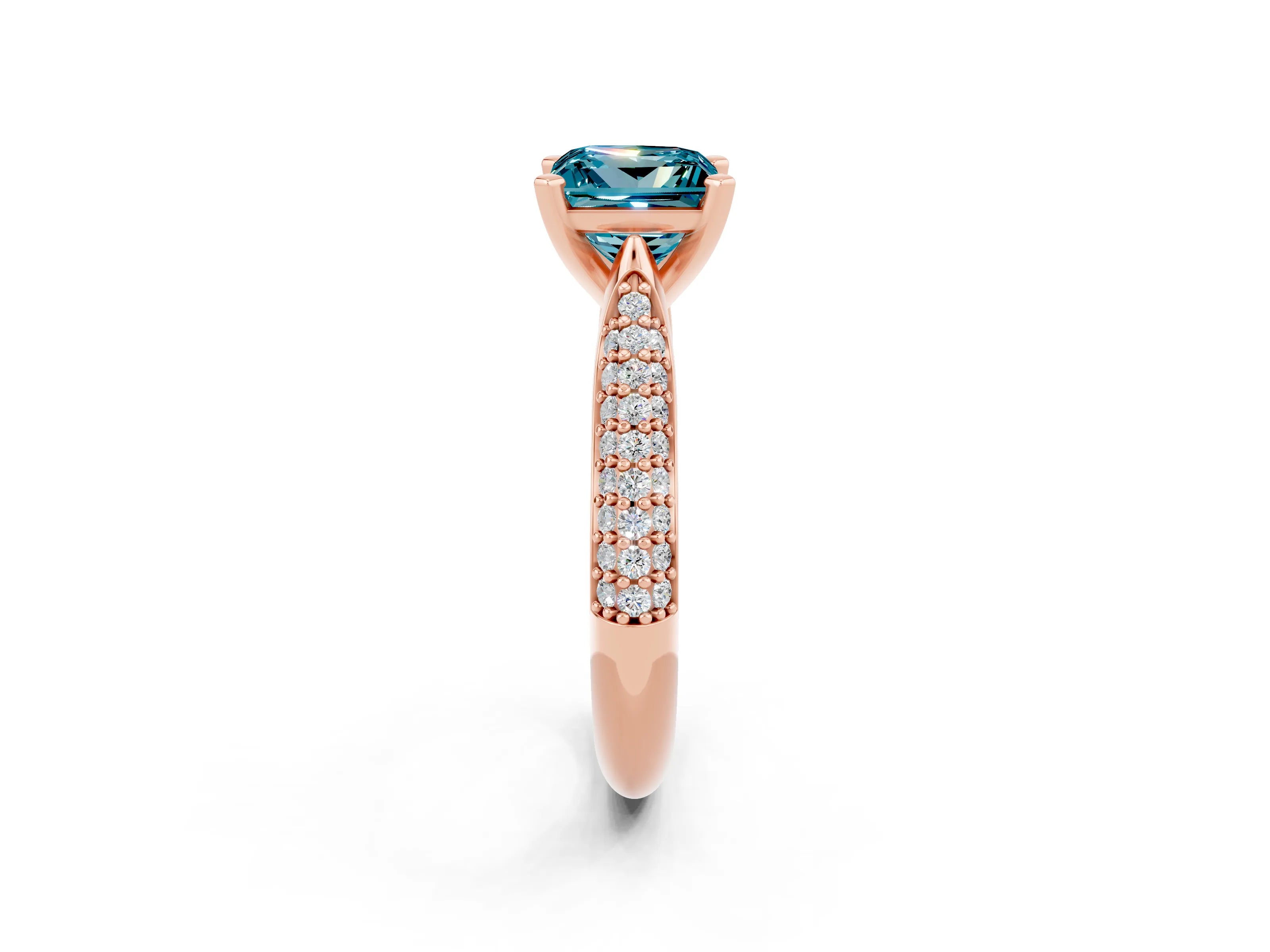 Rose gold Princess Cut Diamond Solitaire Engagement Ring with Pavé Band and Four-Prong Setting_2