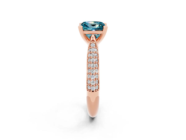 Rose gold Princess Cut Diamond Solitaire Engagement Ring with Pavé Band and Four-Prong Setting