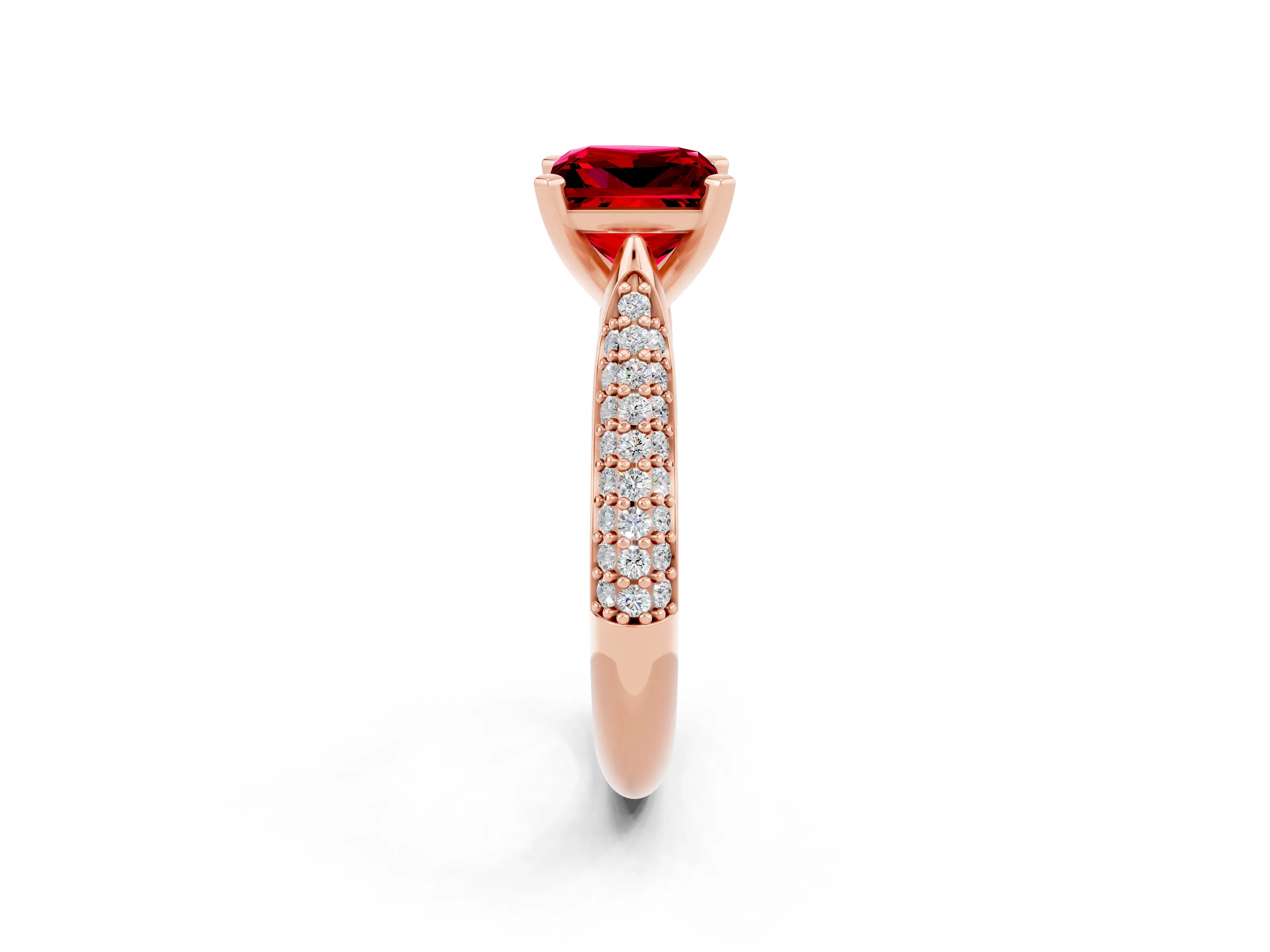 Rose gold Princess Cut Diamond Solitaire Engagement Ring with Pavé Band and Four-Prong Setting_2