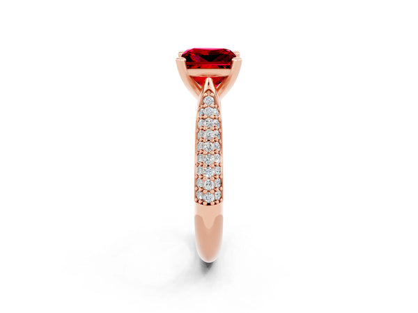 Rose gold Princess Cut Diamond Solitaire Engagement Ring with Pavé Band and Four-Prong Setting