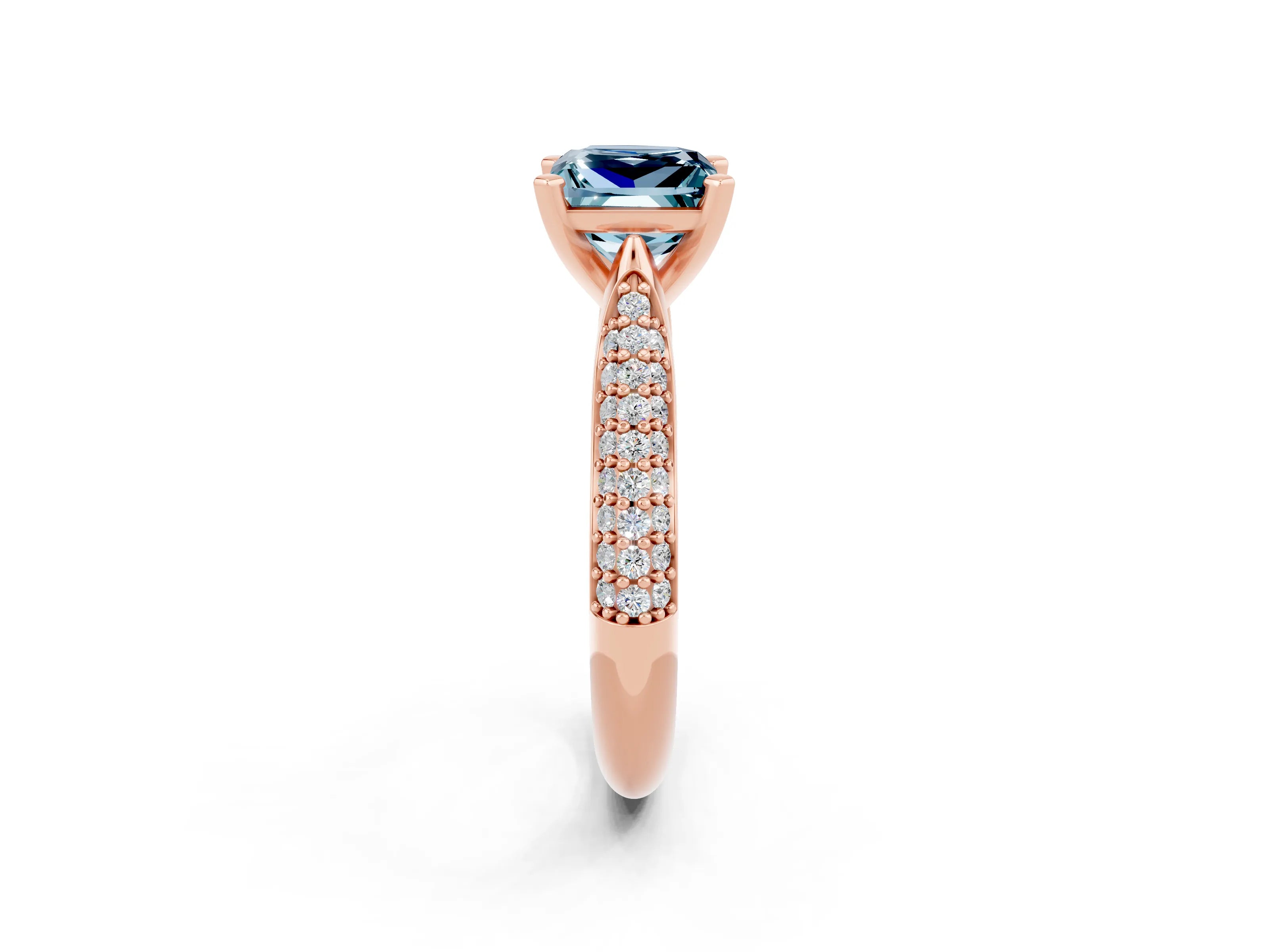 Rose gold Princess Cut Diamond Solitaire Engagement Ring with Pavé Band and Four-Prong Setting_2