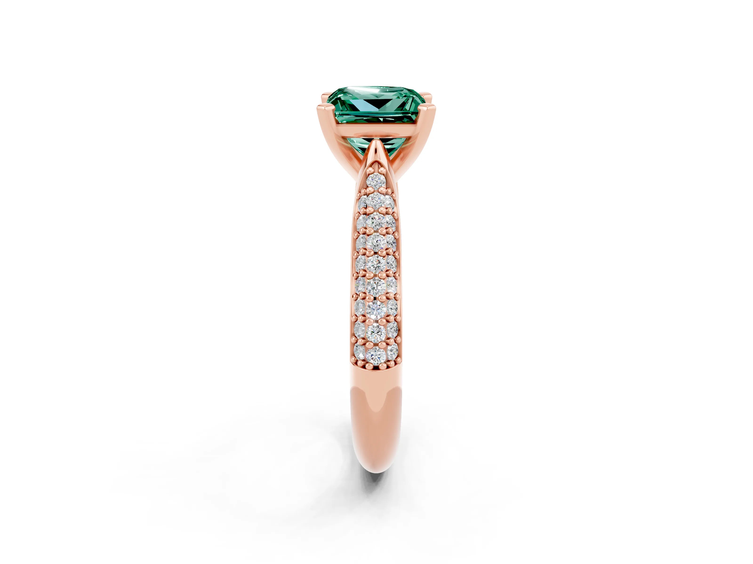 Rose gold Princess Cut Diamond Solitaire Engagement Ring with Pavé Band and Four-Prong Setting_2