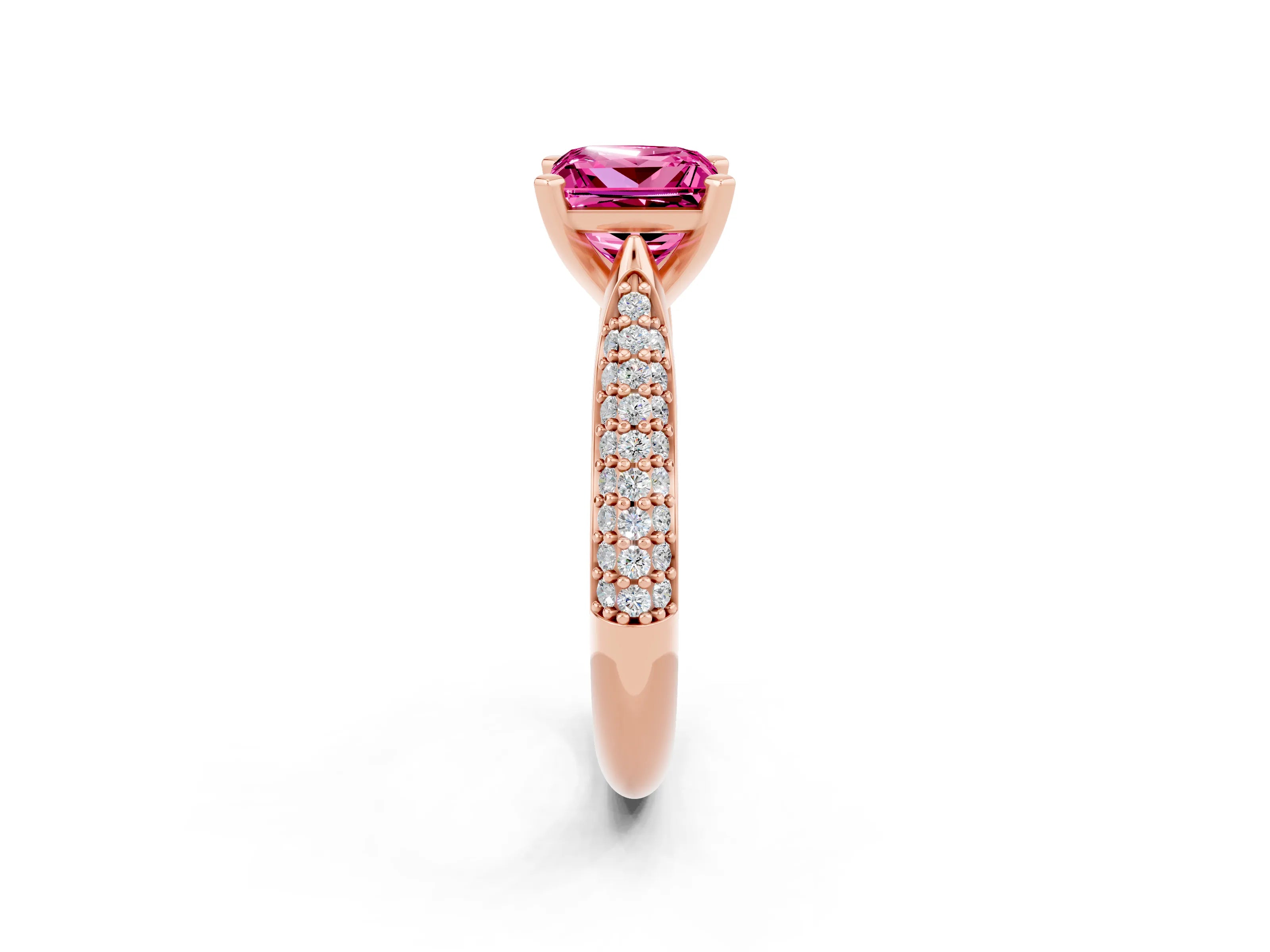 Rose gold Princess Cut Diamond Solitaire Engagement Ring with Pavé Band and Four-Prong Setting_2