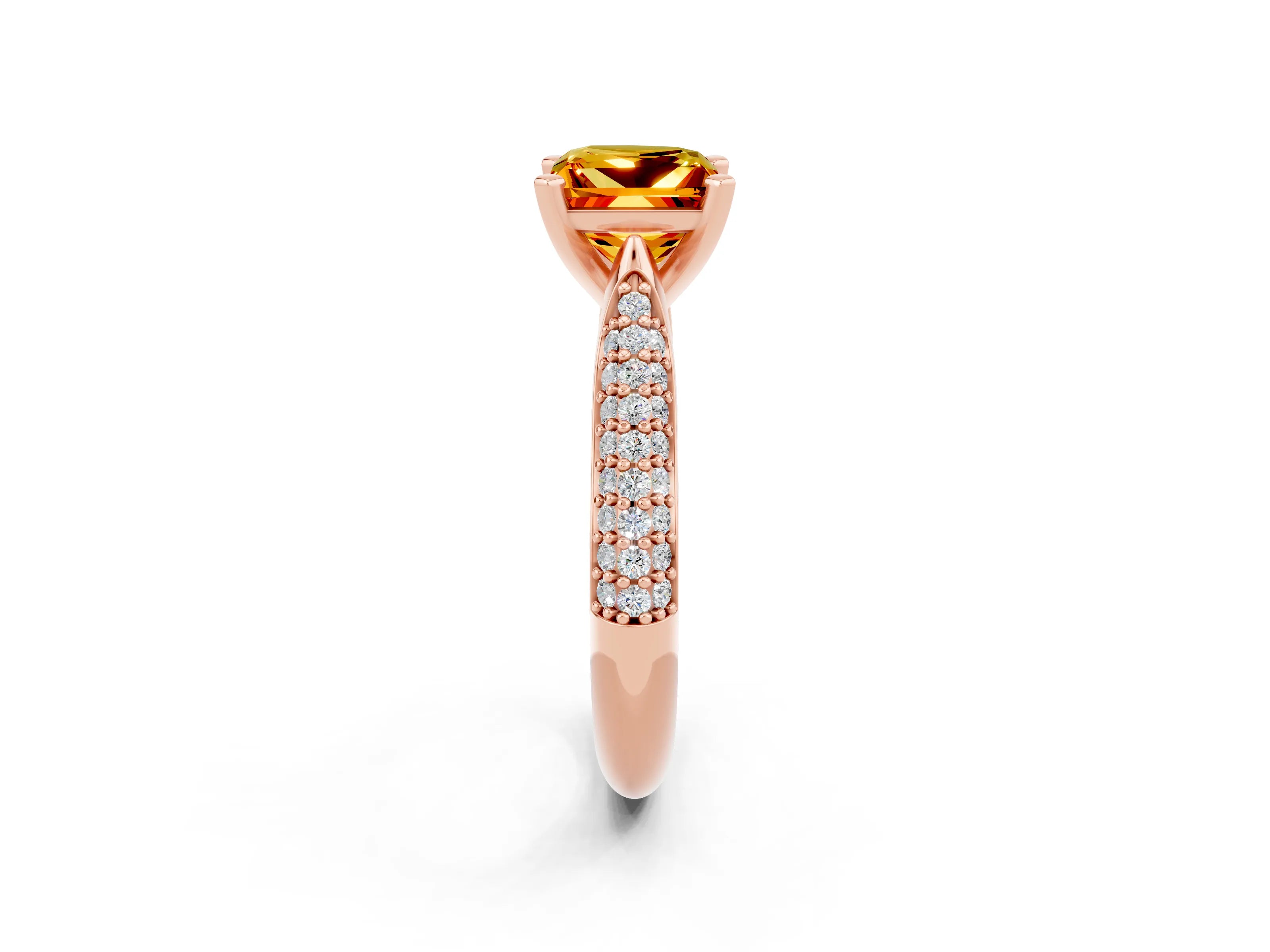 Rose gold Princess Cut Diamond Solitaire Engagement Ring with Pavé Band and Four-Prong Setting_2