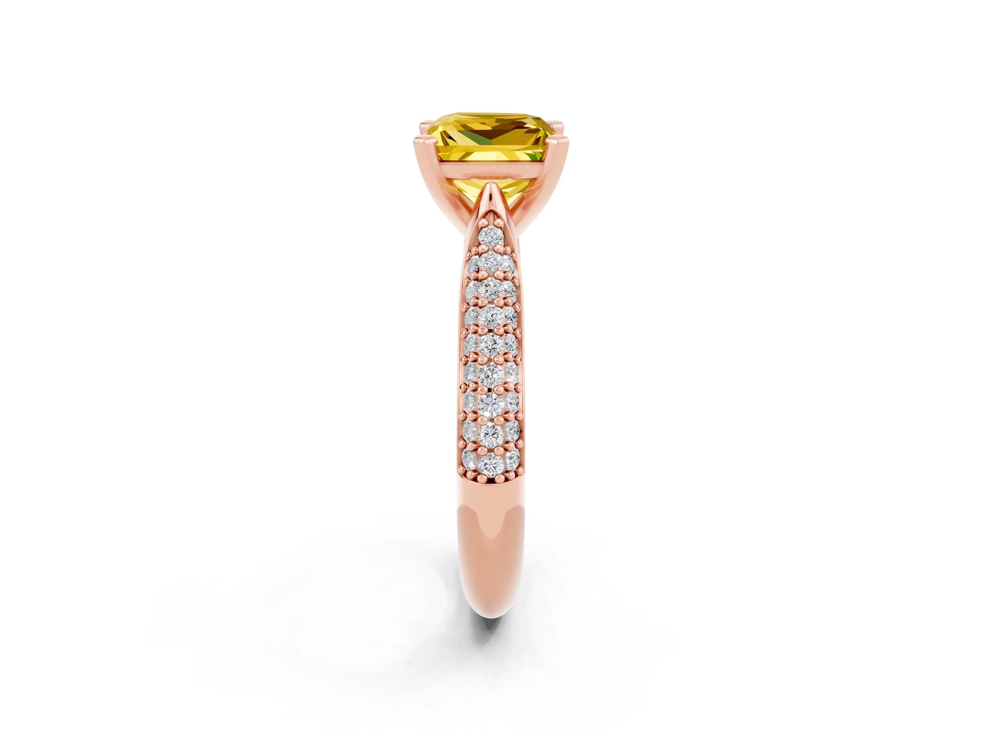 Rose gold Princess Cut Diamond Solitaire Engagement Ring with Pavé Band and Four-Prong Setting_2