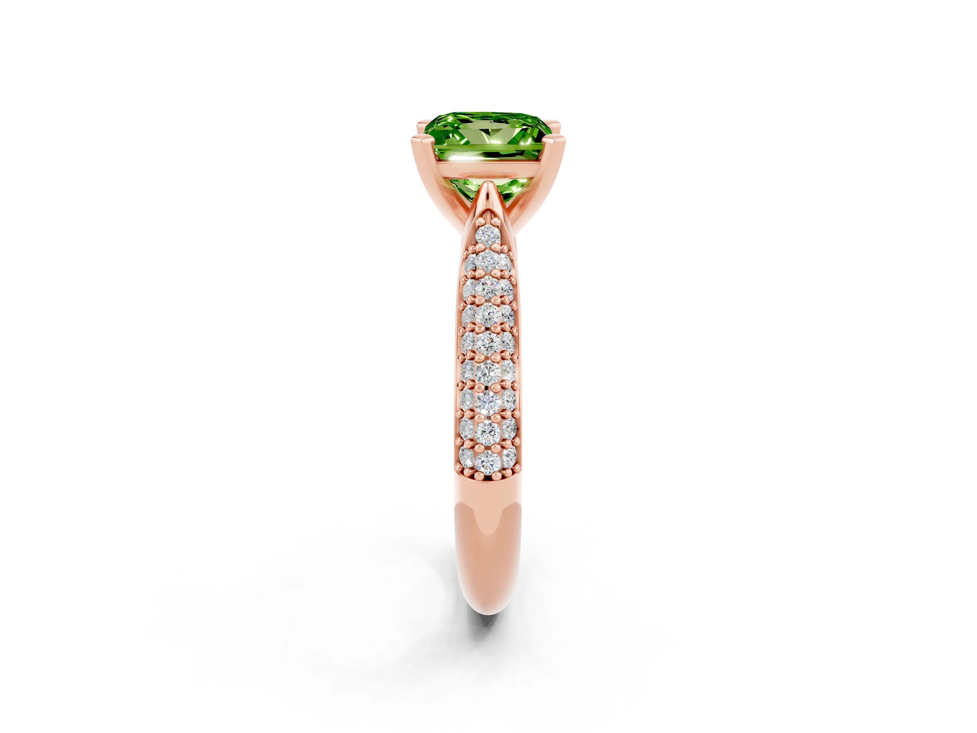 Rose gold Princess Cut Diamond Solitaire Engagement Ring with Pavé Band and Four-Prong Setting_2