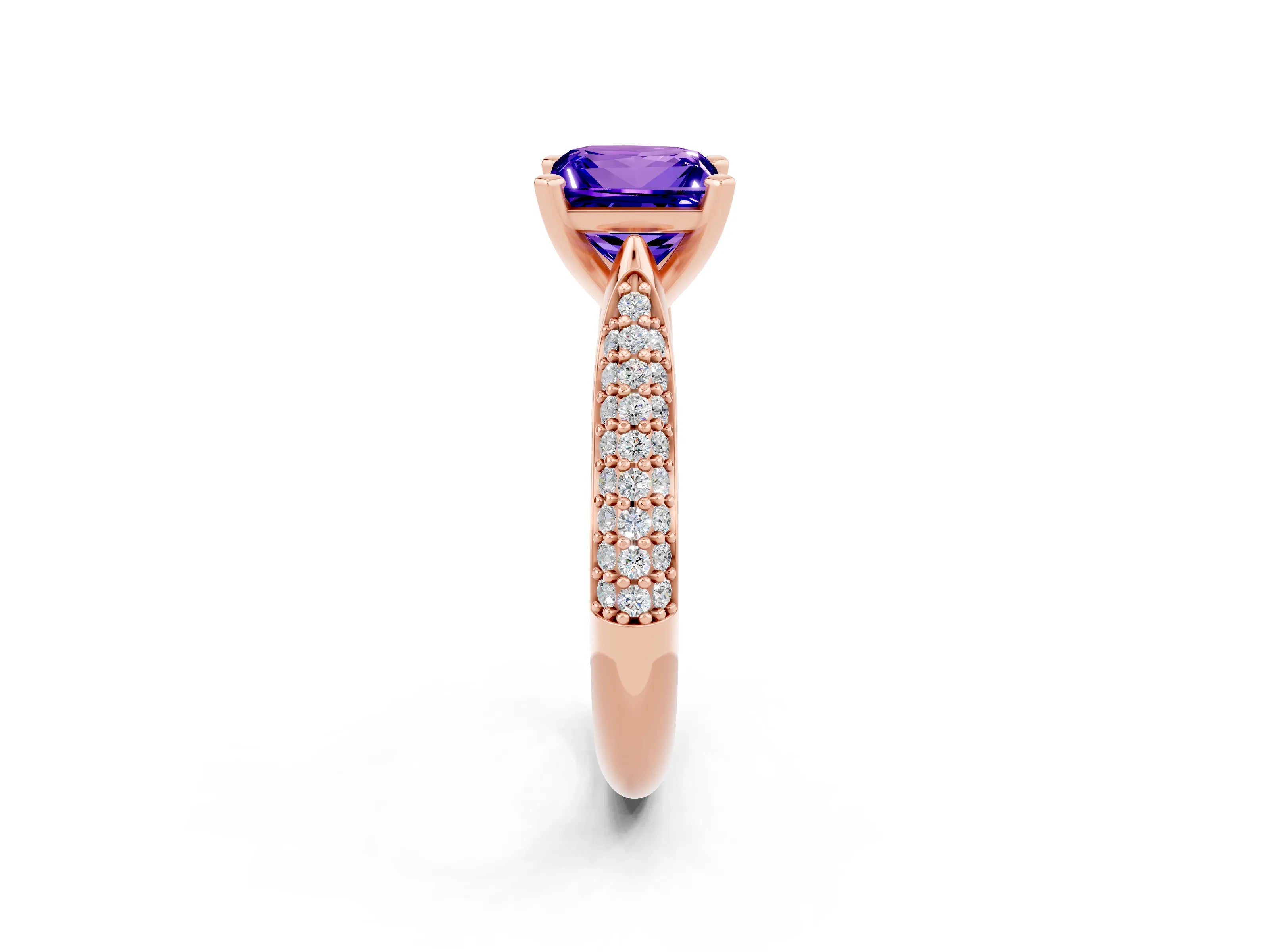 Rose gold Princess Cut Diamond Solitaire Engagement Ring with Pavé Band and Four-Prong Setting_2