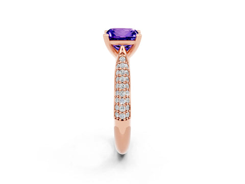 Rose gold Princess Cut Diamond Solitaire Engagement Ring with Pavé Band and Four-Prong Setting_2