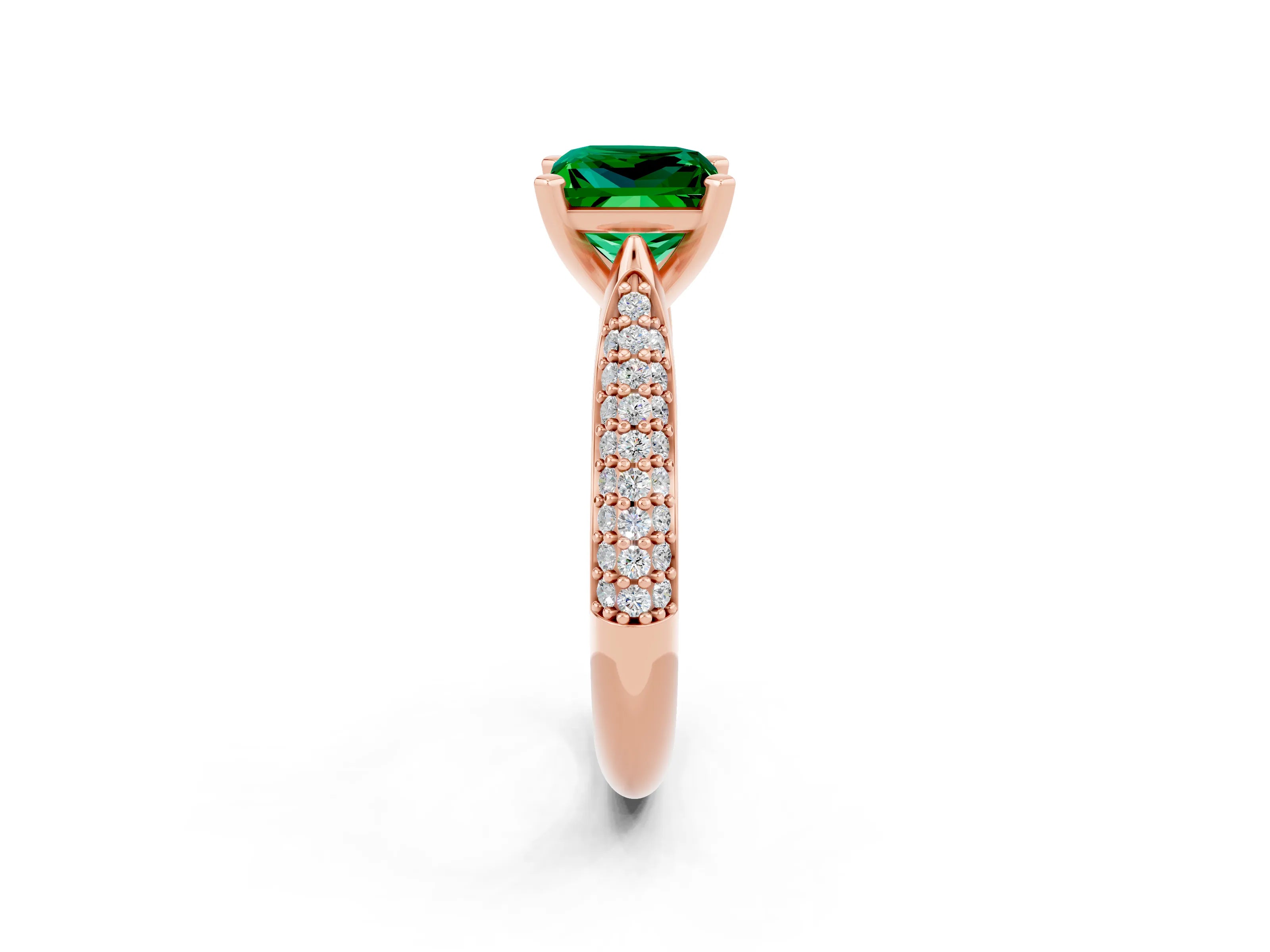 Rose gold Princess Cut Diamond Solitaire Engagement Ring with Pavé Band and Four-Prong Setting_2