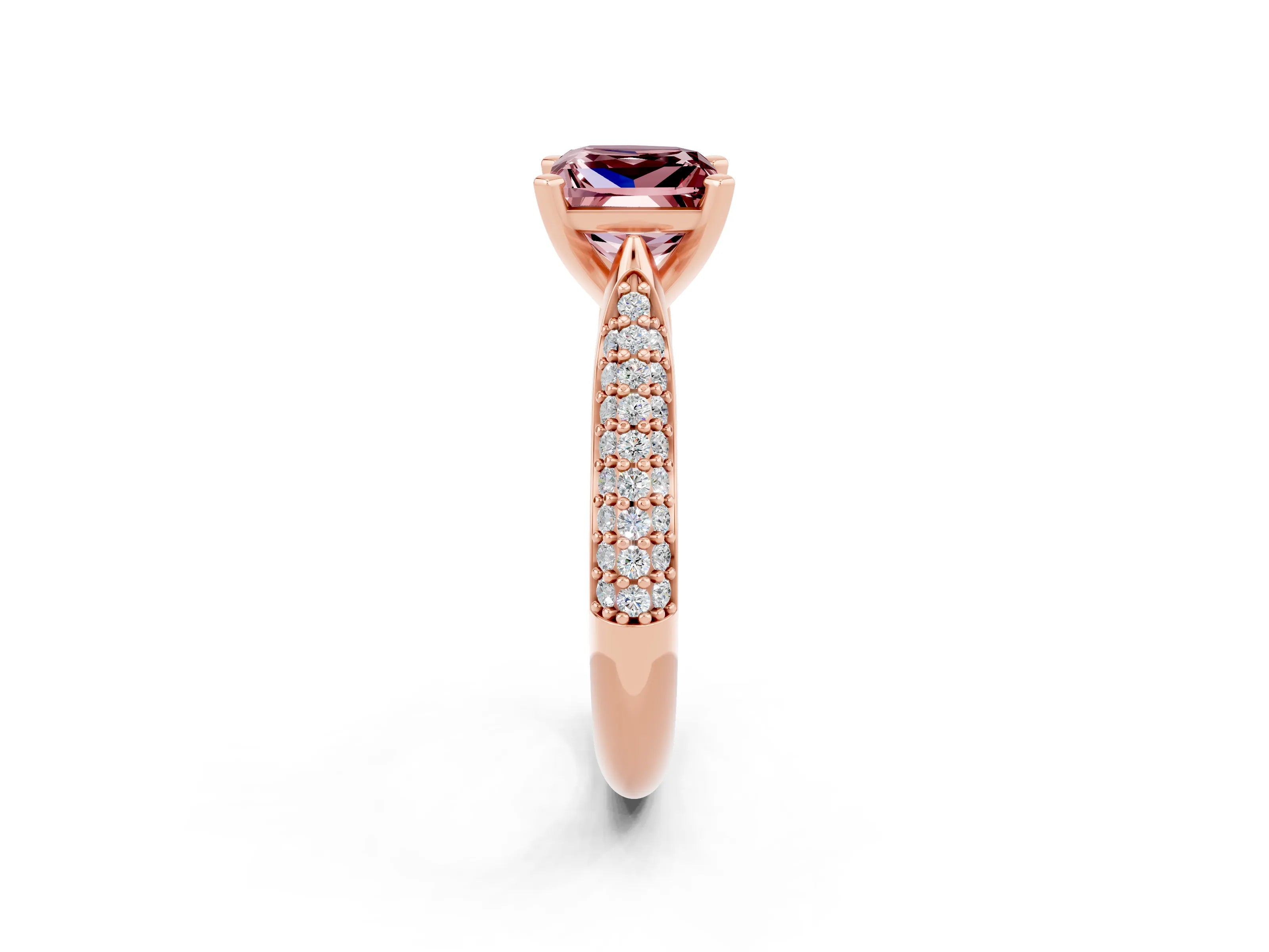 Rose gold Princess Cut Diamond Solitaire Engagement Ring with Pavé Band and Four-Prong Setting_2