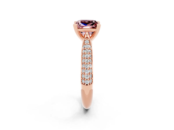 Rose gold Princess Cut Diamond Solitaire Engagement Ring with Pavé Band and Four-Prong Setting