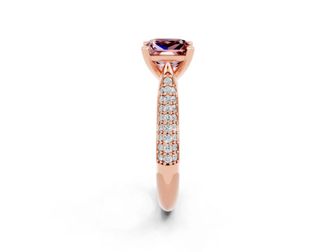 Rose gold Princess Cut Diamond Solitaire Engagement Ring with Pavé Band and Four-Prong Setting_2