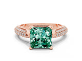 Rose gold Princess Cut Diamond Solitaire Engagement Ring with Pavé Band and Four-Prong Setting
