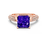 Rose gold Princess Cut Diamond Solitaire Engagement Ring with Pavé Band and Four-Prong Setting